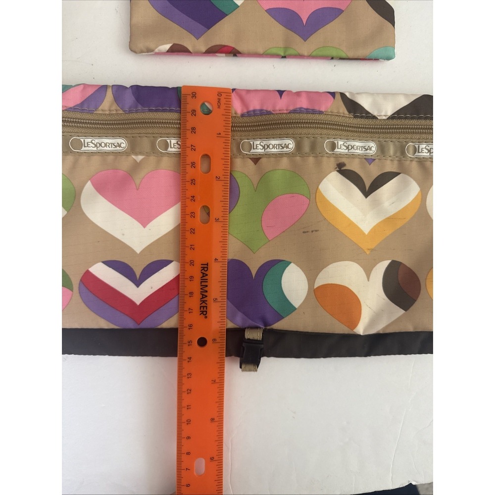 Vtg Le Sportsac Colorful Hearts Deluxe Everyday Shoulder Bag W/ Zipper Pouch Set - Picture 4 of 16